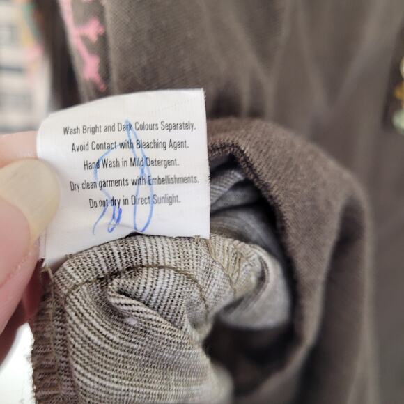 Limelight Brown Embroidered Split Hem Tunic Top Medium Lagenlook Boho Pakistan - Picture 8 of 10